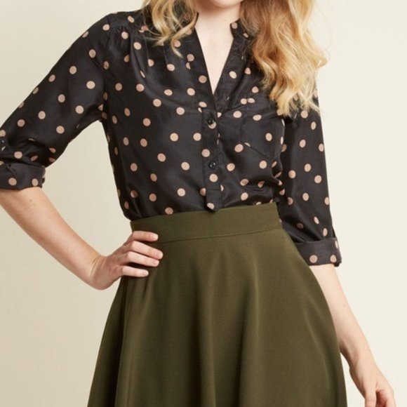Ali & Kris Tops - Ali & Kris Black/ Tan Sheer Polka Dot Top Size: S